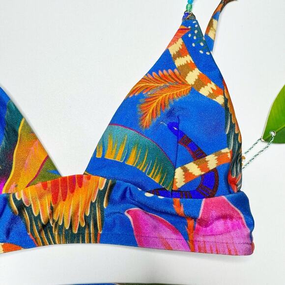 Farm Rio Macaw Tropical Print Beaded Bikini Set Size Small Top & Medium Bottom - Picture 5 of 16